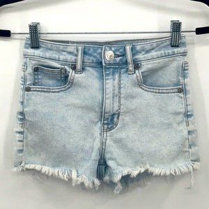 American Eagle Next Level Stretch Super Hi Rise Shortie Light Wash Size 00